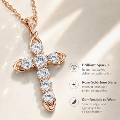 Cross Necklace 18k Gold Plated Christian Faith Jewelry Gift for Women - color: Cross-Rose Gold
