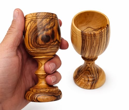 Zuluf Wood Communion Cup Set, 2 Cups, Brown, Hand Wash Only, Religious Ceremony, 4.6 Inch Medium Size