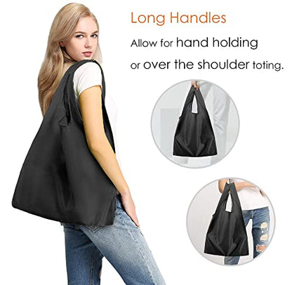 BeeGreen Black Reusable Grocery Bags Shopping Bags for Groceries 12 Pack Heavy Duty - Foldable Polyester Grocery Totes with Handles and Zipper Bag, Large Travel Washable Holiday Tote Bag Bulk - color: Black