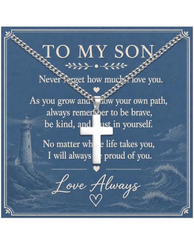 To My Son Cross Necklace for Boys, Stocking Stuffers for Teen Boys Gifts