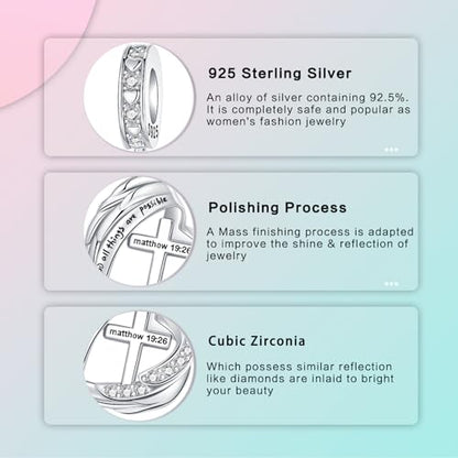 LUXILLA 925 Sterling Silver Charm Golden Family Tree Sparkling Cross Cute Dragon Charms Fits Bracelets Necklace Pendant Bead Jewelry Gift for Women Family Friends - color: Angel Wing Cross Charm