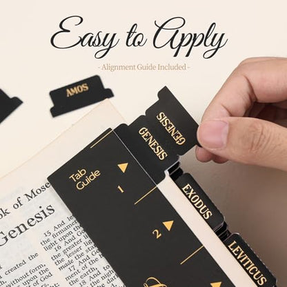 Laminated Bible Tabs, Gold Foil Embossed Lettering Bible Index Tabs for Women Men, Reposition Large Print Sticky Labels, Easy to Read and Apply, 105 Labels for Easy Navigation, Black - style: Gold Foil Black