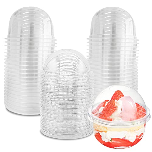 Jnnzzggu 50 Pack 9 oz Clear Plastic Dessert Cups with Dome Lids,No Hole Disposable Snack Bowls for Pudding,Parfait,Fruits,Ice Cream,Cake - size: 50 Pack 9OZ