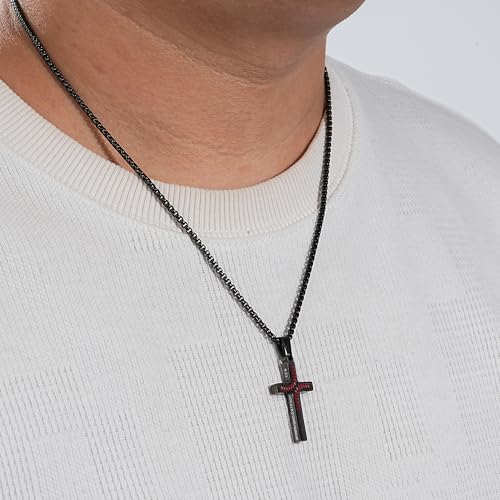 Baseball Cross Necklaces for Boys Men, Colourfast Stainless Steel Bible Verse Cross Chain Pendant Necklace Baseball Accessories Stuff Confirmation First Communion Gifts for Boys Teens - color: Black