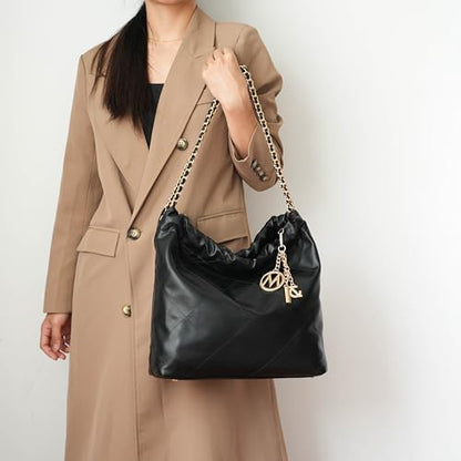 MKF Collection Shoulder Bag for Women, Vegan Leather Top Handle Pocketbook Large Hobo Bag Work Handbag Purse By Mia K - color: Celestine Cognac