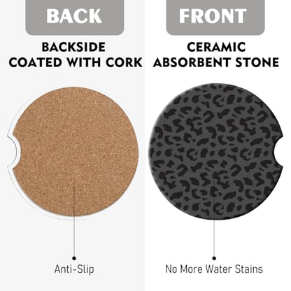 2 Pack Car Coasters for Cup Holders, Cute Car Accessories Interior (Leopard-Black) - color: Leopard-black