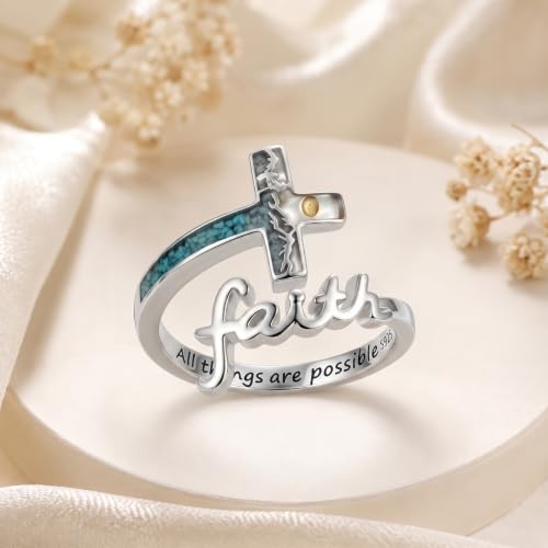 Cross Rings 925 Sterling Silver for Women Christian Religious Jewelry Faith Gifts for Mom Wife Girlfriend Her - color: White-8