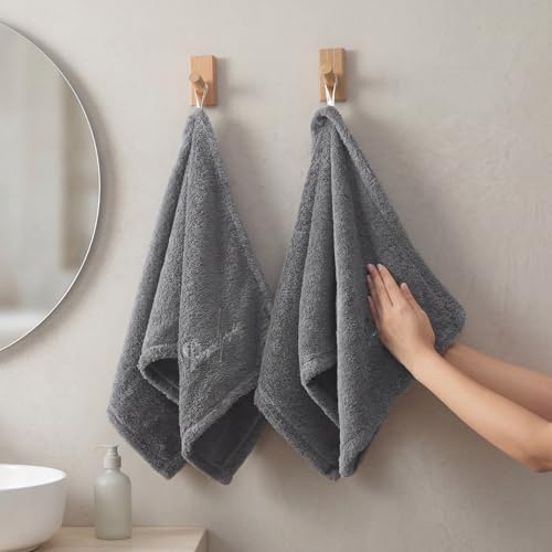 REDKISS Gray Hand Towels, Soft & Absorbent 100% Cotton for Bathroom, Kitchen & Guest Use, 14" x 31", 2-Pack - color: Gray