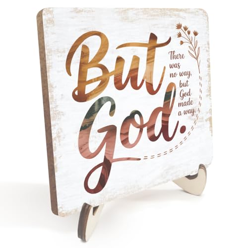 Christian Gifts Desk Decor, Rustic Wood Sign, Boho Faith Religious Bible Verse Quotes Decorative Desk Accessories for Home Girl Room Decor Office Accessories Cute Bohemian Table Bookshelf Wooden Sign - color: ButGodMadeWay