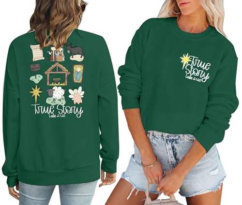 FAYALEQ Christmas Sweatshirt for Women Merry Christmas Shirt Xmas Tops - color: Green-true, size: Medium