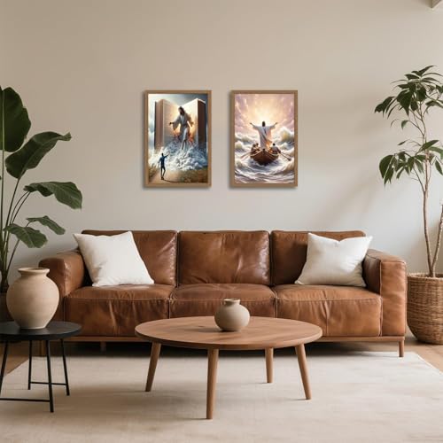 2-Piece Framed Christian Wall Art, Jesus Calms Storm & Bible Scene,12x16in - color: Jesus Bible, size: 12x16in