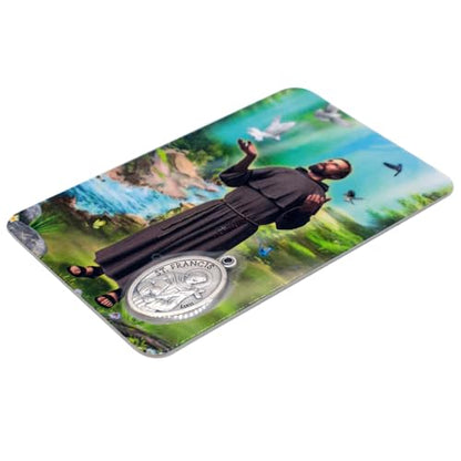 VILLAGE GIFT IMPORTERS Holy Prayer Card with Built-In Medal Pendant | Laminated Full-Color Prayer Card (Saint Francis of Assisi Prayer Card with Medal) - color: Saint Francis of Assisi Prayer Card with Medal