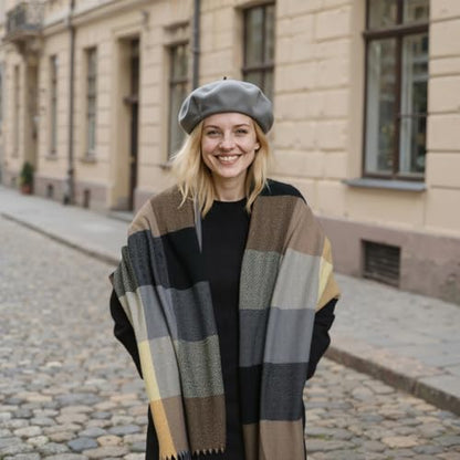 Loritta Winter Scarf for Women, Long Plaid Shawl Wraps Scarves Gifts - color: U-brown Red Lattice