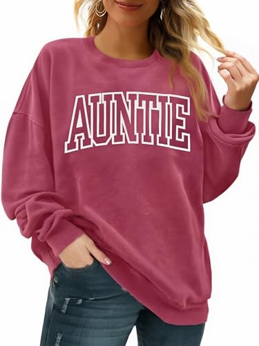 Womens Auntie Sweatshirt Auntie Letter Print Crewneck Long Sleeve Pullover Top Women Embroidered Sweatshirt - color: Pink, size: Small