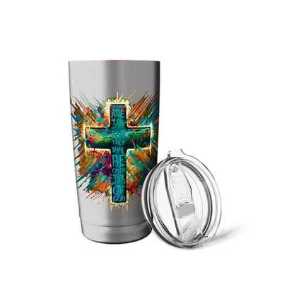 Abstract Cross Blessed Are The Peacemakers Matthew 5:9 Stainless Steel Insulated Tumbler - color: Brushed Steel