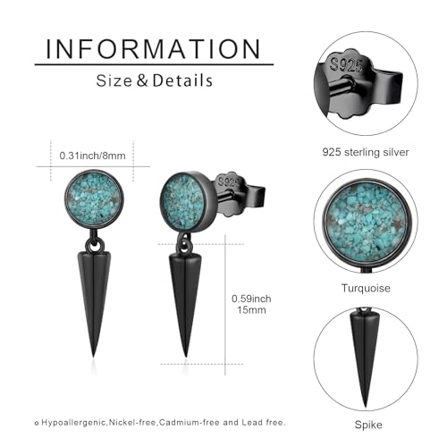 Black Dangle Drop Earrings 925 Sterling Silver Turquoise Earrings Jewelry Gifts for Women Men - style: Spike-A