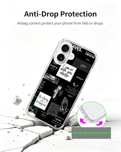 Christian Quotes Phone Case Compatible with iPhone 17, Black Aesthetic Collage Phone Cover for iPhone 17 - color: Christian Quotes