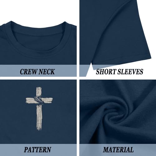Christian Shirts for Mens Cross Jesus Graphic Tees - color: Blue, size: X-Large