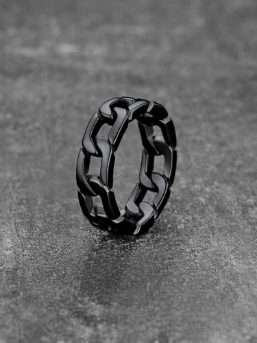 U7 Stainless Steel Mens Rings,7mm Gold/Black/Silver Chain Rings Fidget Spinner Ring Anxiety Ring for Men Women,Size 6-14 - color: Black