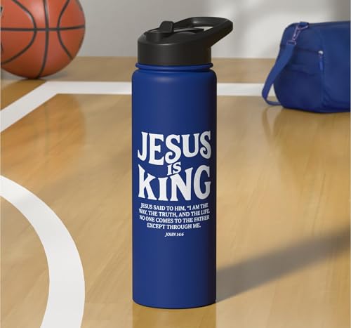 Jesus Is King John 14 6 Faith Bible Verse Stainless Steel Insulated Water Bottle - color: Royal Blue