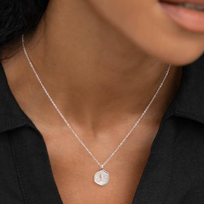Robaice Cross Necklace for Women, Dainty 14K Gold Plated Cross Necklace - style: disc cross silver