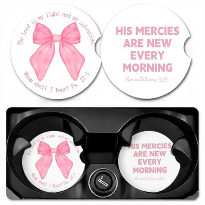 Car Coasters for Cup Holders, Pink Bible Verse Ball Car Coasters, B25 - color: His Mercies