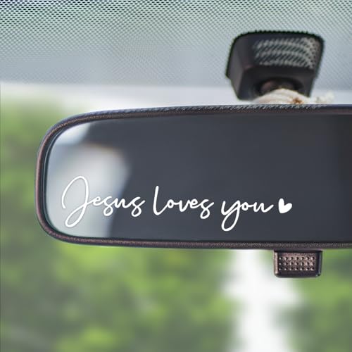 3X Jesus Loves You Christian Mirror Stickers Decals for Car Rearview(White) - color: White Jesus Loves You
