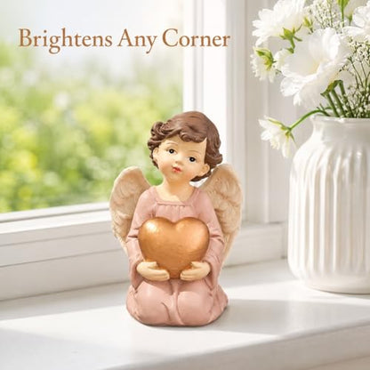 Guardian Angel Figurine Holding Gold Heart - size: 3.7"H