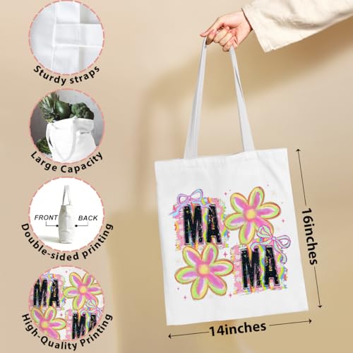 Mama Mom Tote Bag Mom Birthday Gifts Canvas Tote Bag, Reusable Canvas Shoulder Bags for Grocery Shopping, Beach 01 - color: Mamaflower02