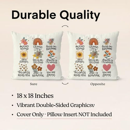 QIYUHOY Boho Floral Positive Affirmations Throw Pillow Covers, 18x18 Inch - color: 004-motivational