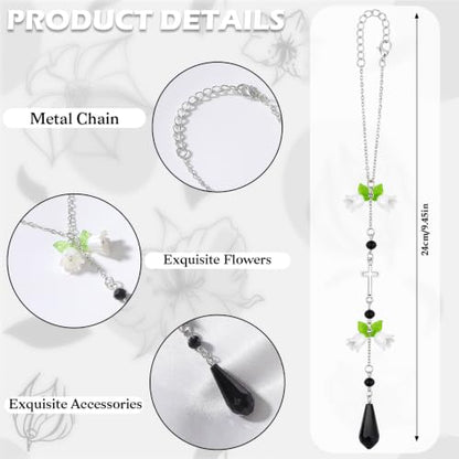 Black Flower Cross Car Rearview Mirror Charm Lily of Valley - color: Black - Flower