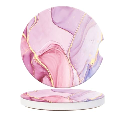 Cup Holder for Car,Pink Gold Liquid Marble Print Ceramic Coasters Non-Slip Cup Holder Insert with Fingertip Grip, Auto Interior Accessories for Women & Men,Pack of 2, 2.56In - color: Pink Gold Marble