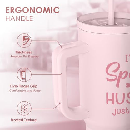 SANDJEST Gift for Wife from Husband, Funny Insulated Stainless Steel Tumbler 40oz with Handle and Straw - Travel Coffee Mug Gift for Wifey on Wedding Anniversary Christmas Birthday Valentine - color: Wife 1