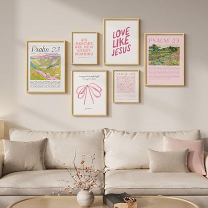 Framed Pink Christian Bible Verse Canvas Wall Art for Living Room, Set of 6 - color: Pink, size: 11"Wx14"H x 2Pcs 12"Wx16"H x 2Pcs 8"Wx10"H x 2Pcs