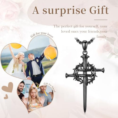 14K Gold Plated Cross Pendant Necklace Christian Jewelry Religious Gift - color: B03-Nail Cross Black