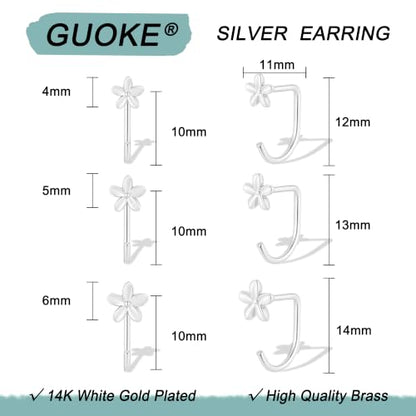 3 Pairs Backless Earrings for Women, Stay Close Half Hoop Earrings - color: Silver-Flower 4/5/6mm