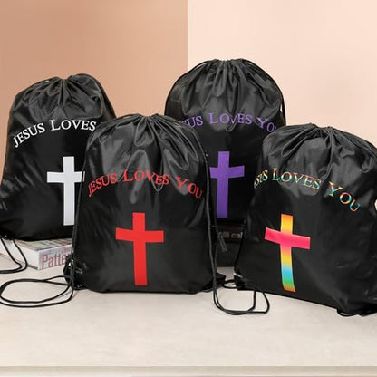 VZZNN 20 Pcs Jesus Loves You Drawstring Backpack Bulk Christian Gift Bags Church Supplies String Backpack Cinch Bag Jesus Stuff(10 Colors) - color: Style 3