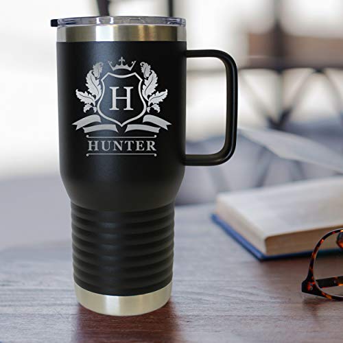 The Wedding Party Store Custom Personalized 20 oz Stainless Steel Powder Coated Vacuum Insulated Double Walled Travel Tumbler Coffee Mug with Handle and Lid (Black) - color: Black