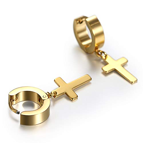 Stainless Steel Cross Earrings Set for Men Women Dangle Hinged Men Women Earrings Silver Gold Black - color: 1 pair - Gold