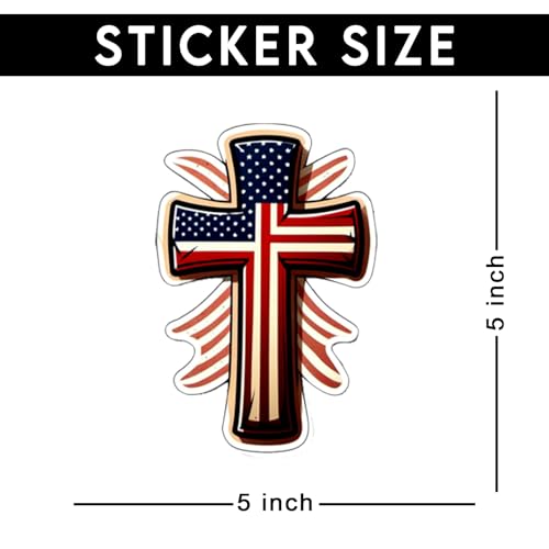 American Flag Cross Vinyl Sticker 5 Inch Waterproof Christian Patriotic Decal Jesus Faith Religious USA Graphic for Car Truck Laptop Window Water Bottle Bumper - color: 08