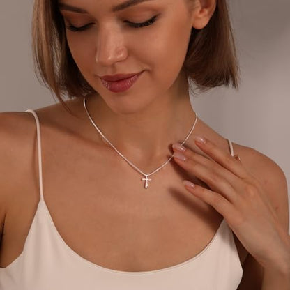 Cross Necklace for Women, Dainty 14K Gold Plated CZ Pendant - color: Silver-dainty bubble cross