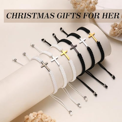 Initial Bracelets for Women Teen Girls Handmade Rope Braided Bracelet for Men Jewelry Birthday Graduation Mother's Day Gifts for Mom Wife Girlfriend Her Friends - style: 9 black-black cross