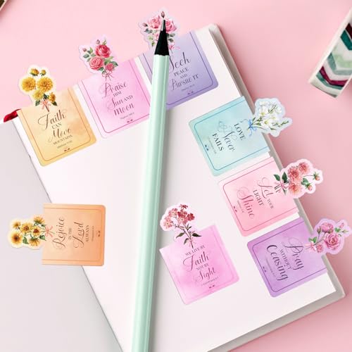 Wxiben Bible Verse Magnetic Bookmark - 8 Pcs Inspirational Quotes Scripture Book Mark Magnets Christian Floral Bookmarks Magnetic Positive Book Markers Page Clip for Women Students Teacher Church Gift - style: Bible Floral