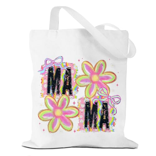 Mama Mom Tote Bag Mom Birthday Gifts Canvas Tote Bag, Reusable Canvas Shoulder Bags for Grocery Shopping, Beach 01 - color: Mamaflower02