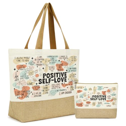 jeilink Inspirational Religious Gifts Boss Mom Birthday Christmas Tote Bag Canvas Reusable Grocery Beach Tote Black Pink - color: Positive Self Love 1748
