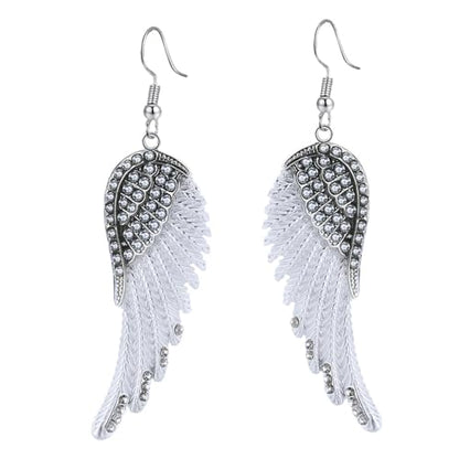 Angel Wings Dangle Earrings for Women Unique Rhinestones Copper Fairy Feather Guardian Dangle Drop Hook Womens Dangling Earrings Silver Plated Jewelry