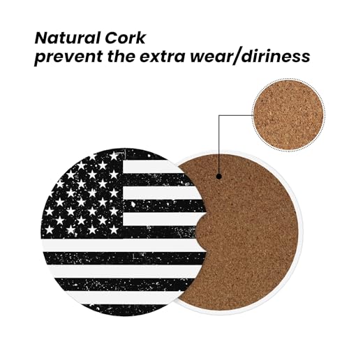 American Flag Retro Car Cup Holder Coasters 2 Pack 2.63" for Women - color: White