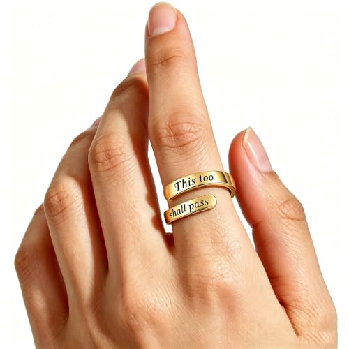 Faith Over Fear Cross Inspirational Rings for Women Daughter, Christian Blessed Hope Love Encouragement Rings Adjustable Open Tiny Purity Wrap Thumb Cross Ring Jewelry Graduation Cocktail Party - color: This Too Shall Pass Gold