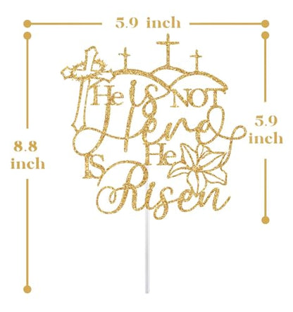 He is not Here He is Risen Cake Topper, Spring Easter Religious Party Decorations, Empty Tomb Jesus is Risen Decorations Gold Glitter