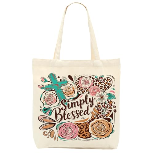 Faith Canvas Tote Bag, Christian Gifts for Women Mama Sister Inspirational Bible Verse Birthday Christmas - color: Floral Christian 859